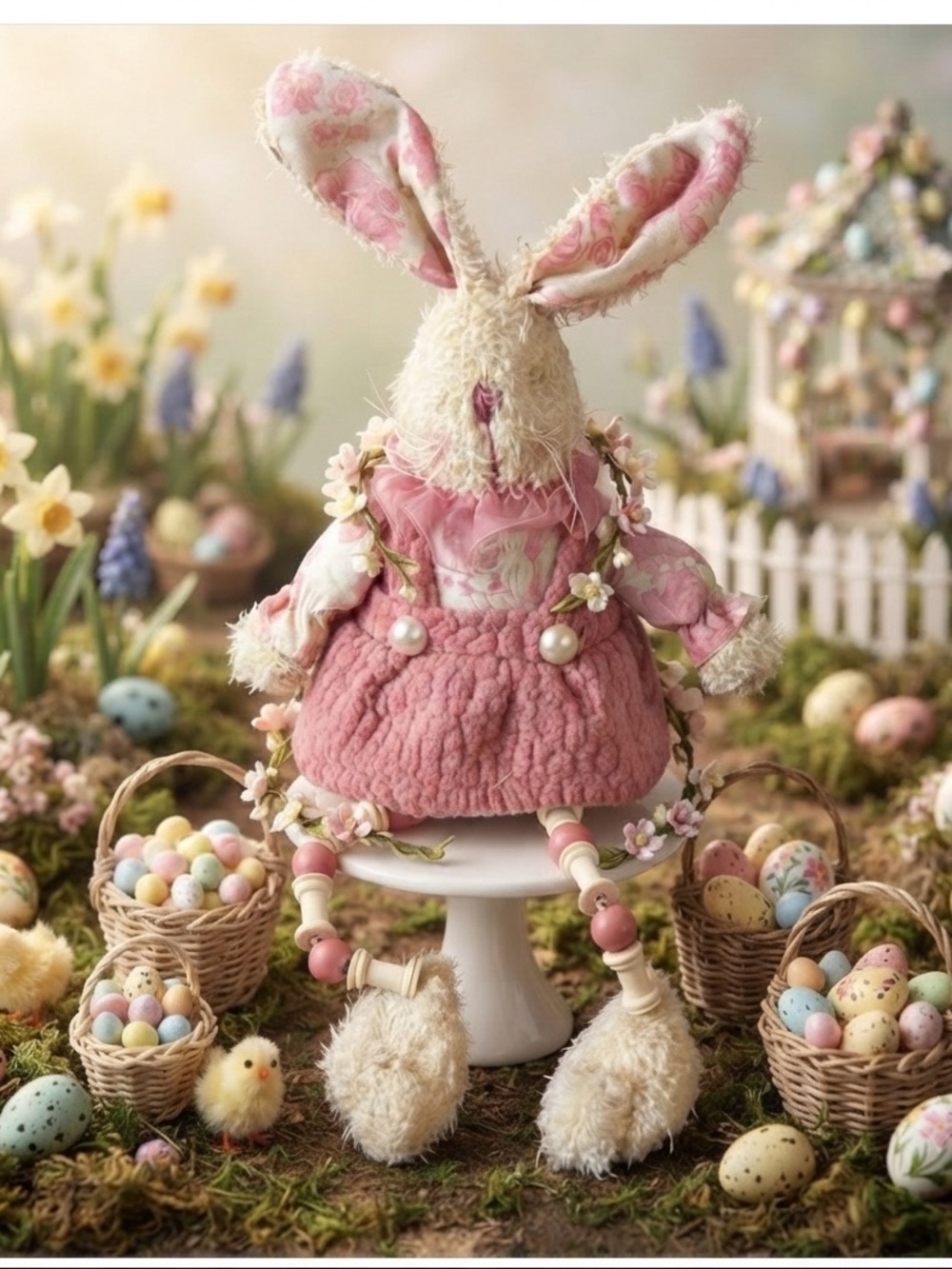 Floral Pink Wired Plush Easter Bunny decor (possible)